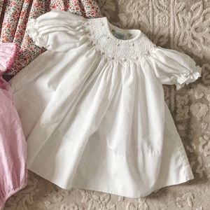 Smocked white dress with pink flowers